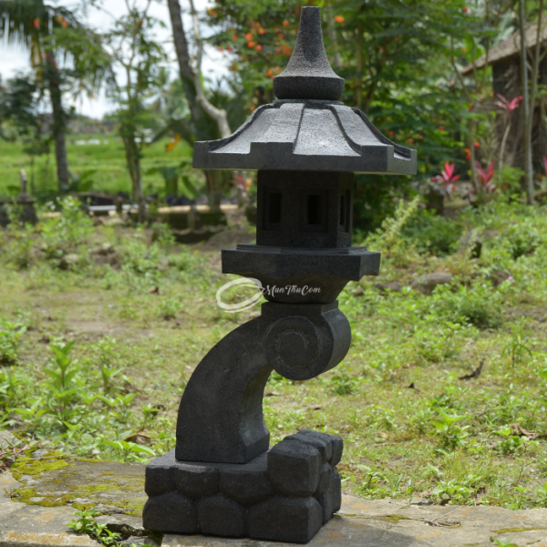 (LAM016) Lampion Taman Batu Rankai Medium khas Jepang – Pahatan Batu Merapi - Image 4