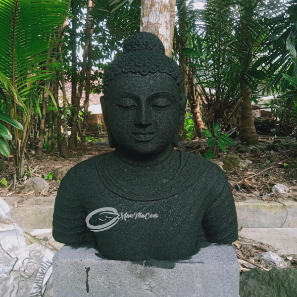 Rupang Buddha Artistik dari Batu Lava Merapi Asli - Image 3