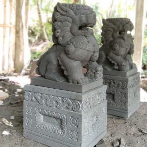 Patung Kilin Sepasang Singa Samsi Jantan & Betina dari Batu Andesit Merapi